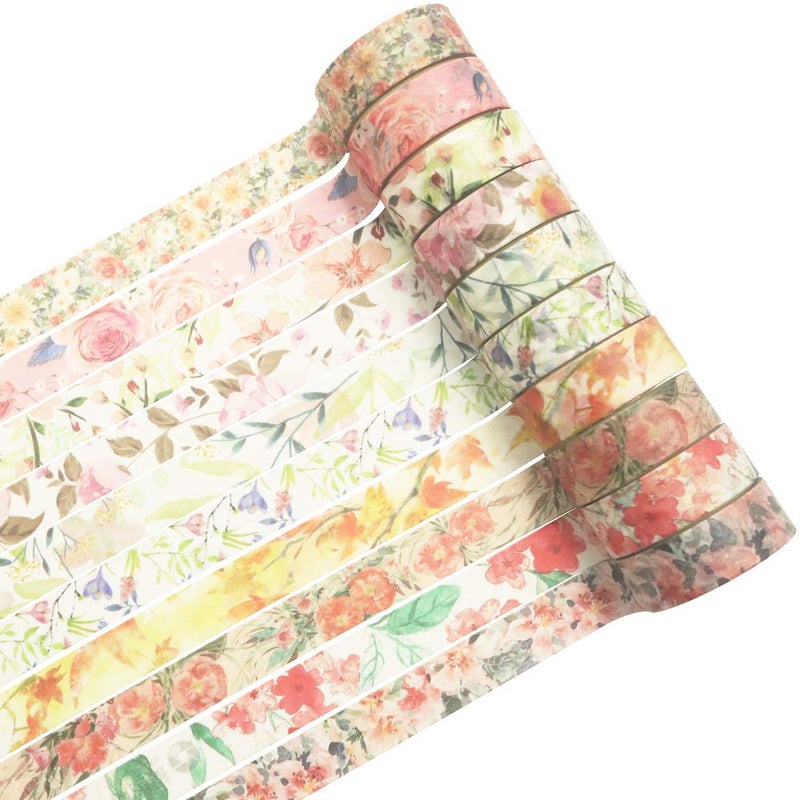 YUBBAEX 10 Rolls Spring Flowers Washi Tape Set Masking Decorative Tapes (Warm Tone) - Image 2